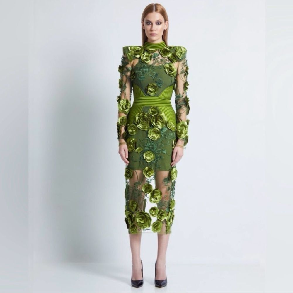 Zhivago Battle Lines Floral-Embellished Vendetta Dress size 6